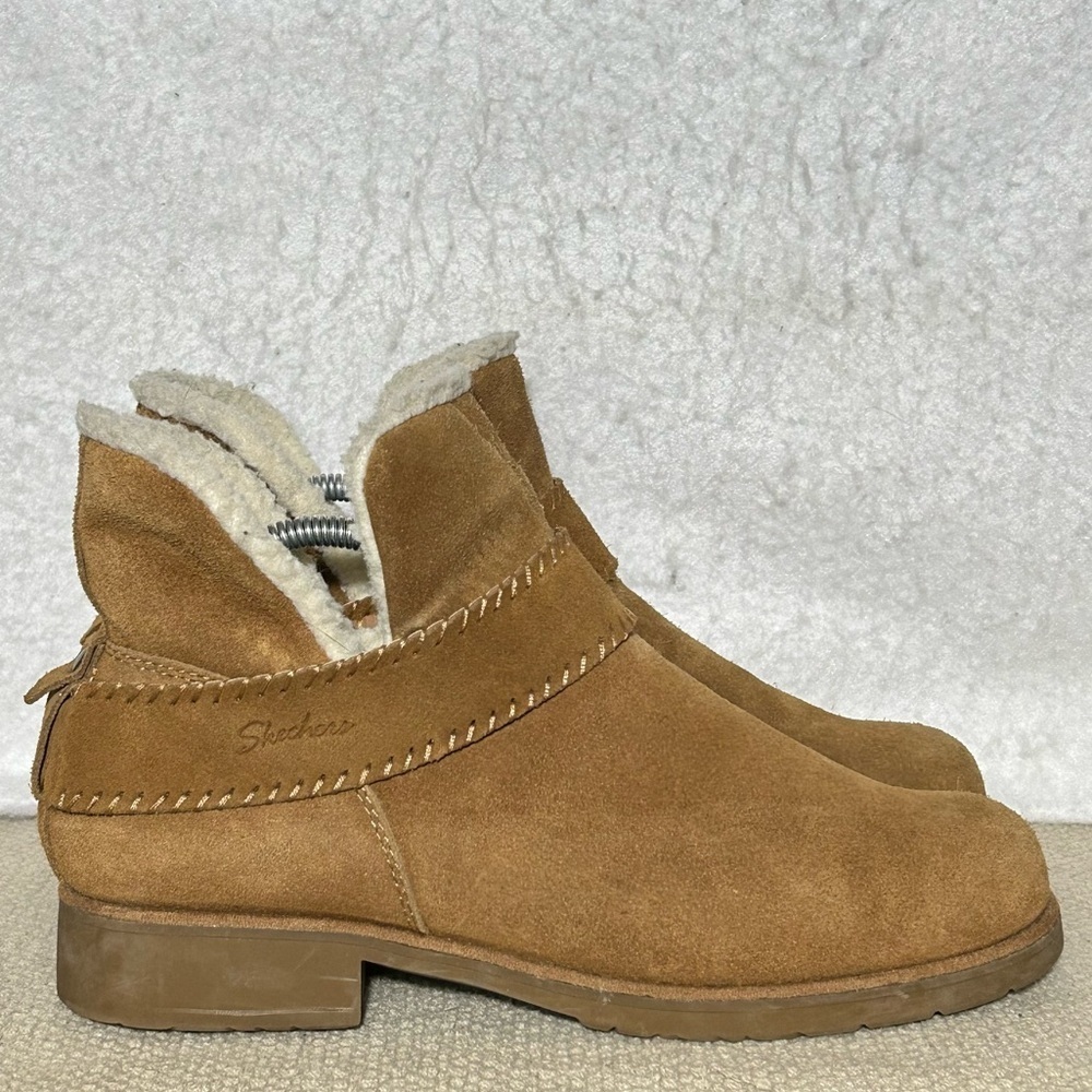Skechers Womens Brown Suede/Fleece Lined Pull On Ankle Booties Boots SZ US 10